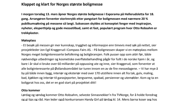 Klappet og klart for Norges største boligmesse