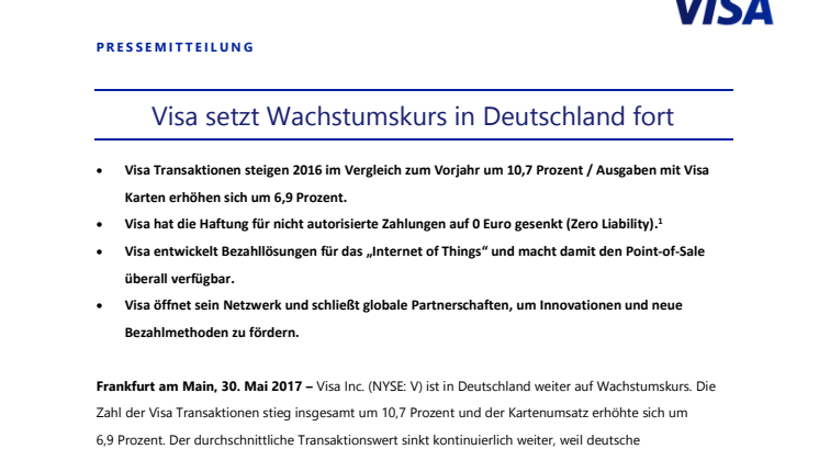 Visa setzt Wachstumskurs in Deutschland fort