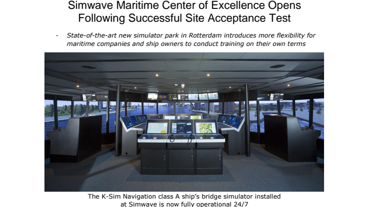 Kongsberg Digital: Simwave Maritime Center of Excellence Opens Following Successful Site Acceptance Test