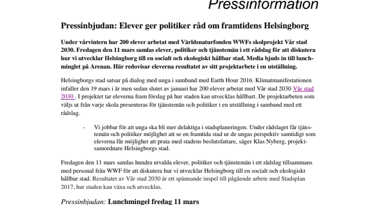 Pressinbjudan: Elever ger politiker råd om framtidens Helsingborg