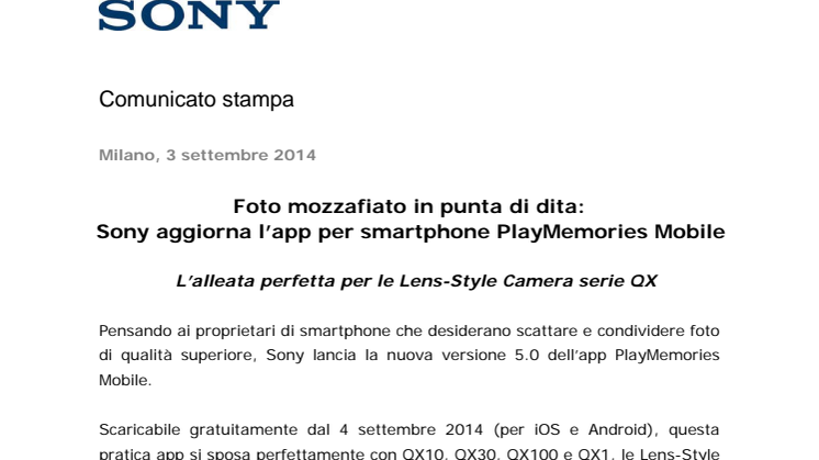 Foto mozzafiato in punta di dita: Sony aggiorna l’app per smartphone PlayMemories Mobile
