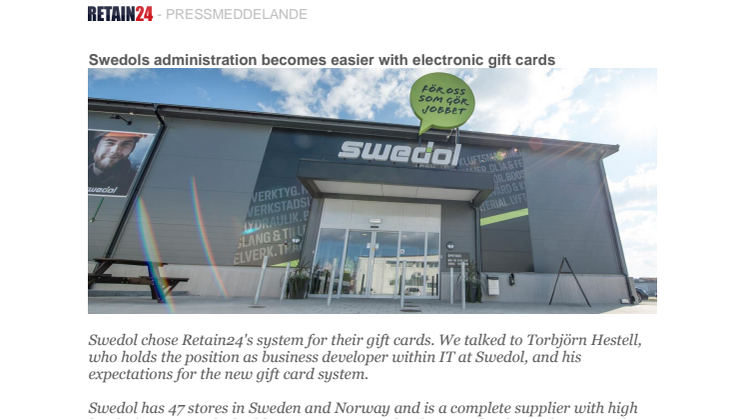 Swedols administration becomes easier with electronic gift cards