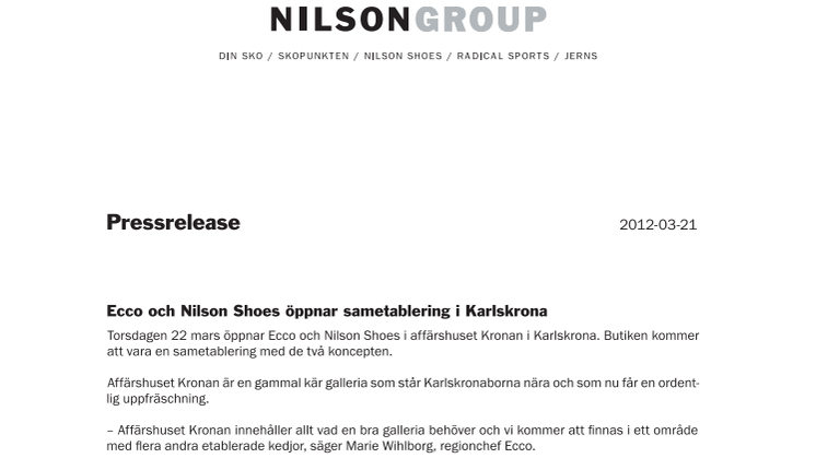 Ecco och Nilson Shoes öppnar sametablering i Karlskrona