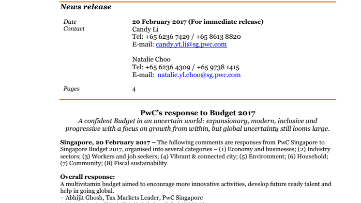 PwC’s response to Budget 2017