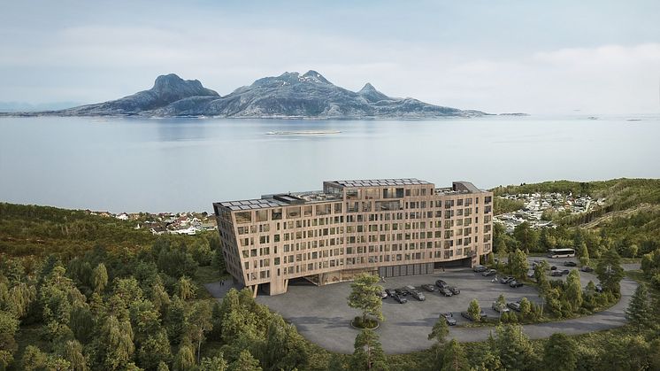 TRER INN I STRAWBERRY: Wood Hotel på Rønvikfjellet i Bodø.