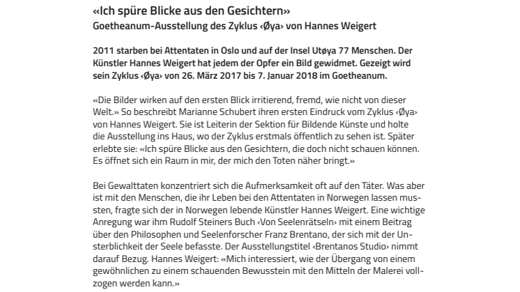 ​«Ich spüre Blicke aus den Gesichtern». Goetheanum-Ausstellung des Zyklus ‹Øya› von Hannes Weigert