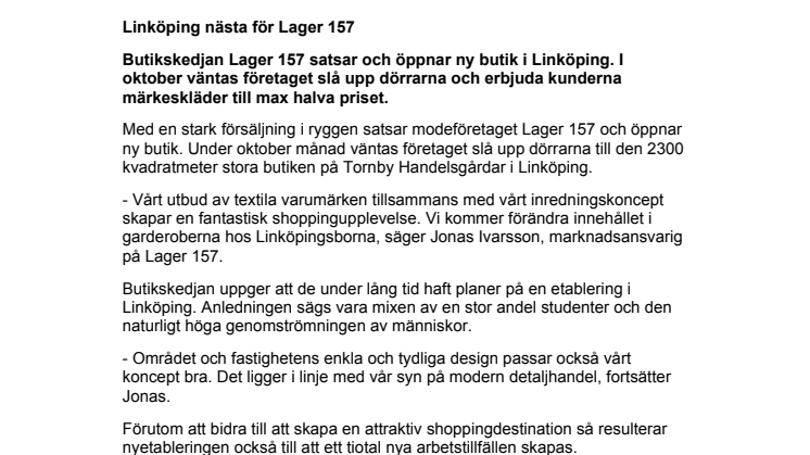 Linköping nästa för Lager 157