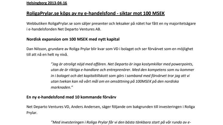 RoligaPrylar.se köps av ny e-handelsfond - siktar mot 100 MSEK