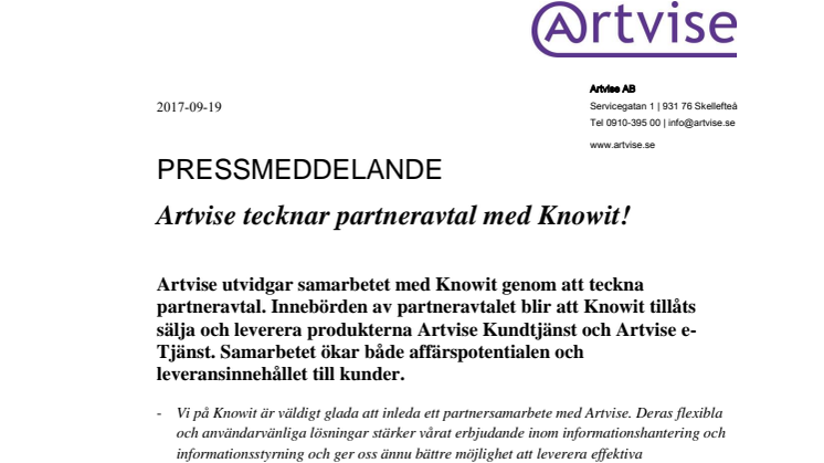 Artvise tecknar partneravtal med Knowit!