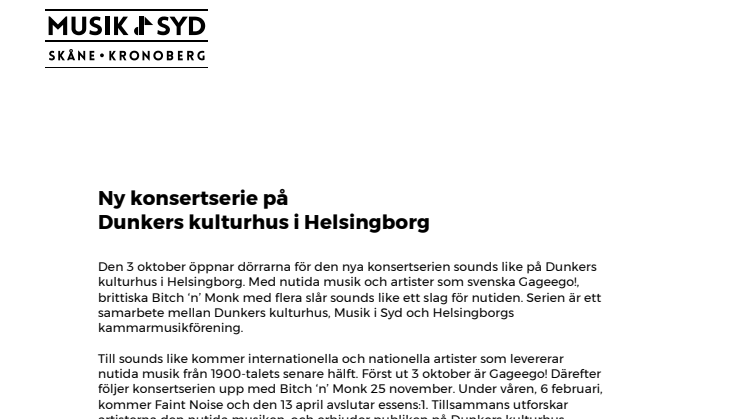Ny konsertserie på Dunkers kulturhus i Helsingborg