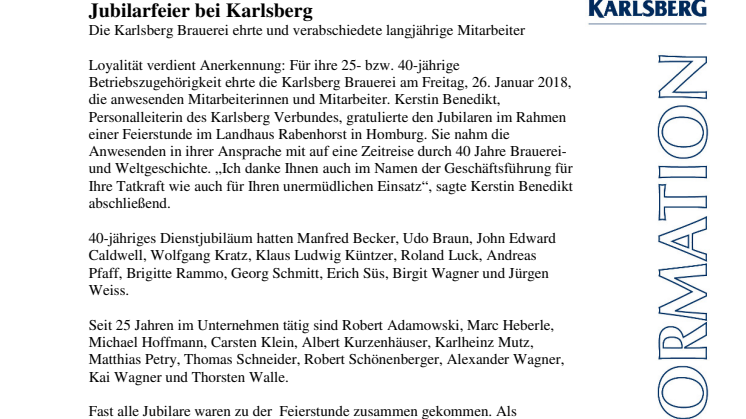 Jubilarfeier bei Karlsberg