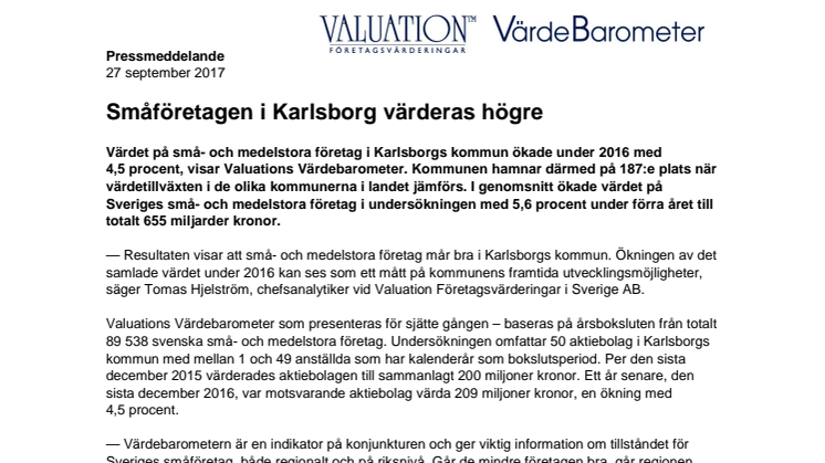 Värdebarometern 2017 Karlsborgs kommun