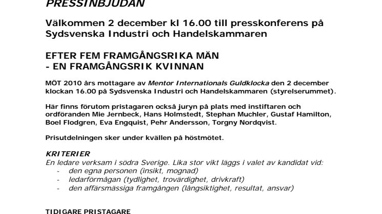 Prisutdelning: årets ledare i Södra Sverige. VÄLKOMMEN 2 december kl 16.00 till presskonferens