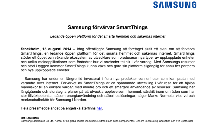 Samsung förvärvar SmartThings