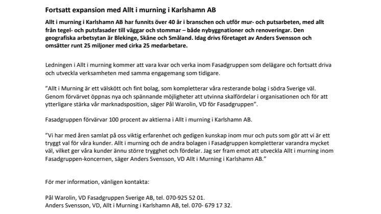 Fortsatt expansion med Allt i murning i Karlshamn AB
