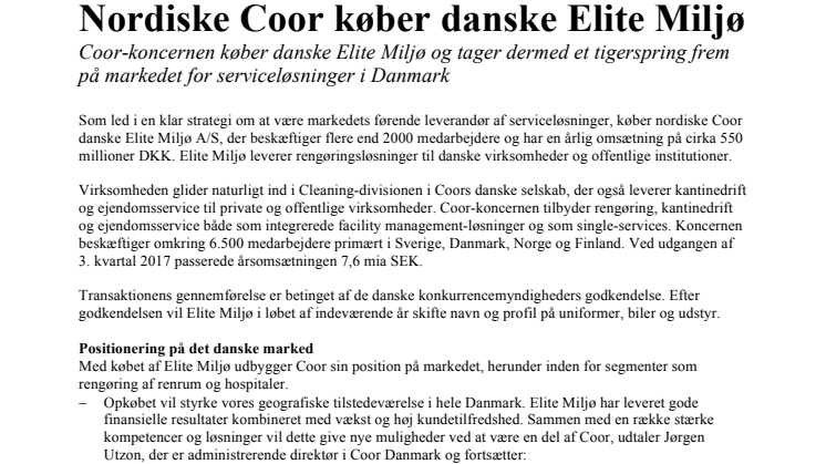 Nordiske Coor køber danske Elite Miljø