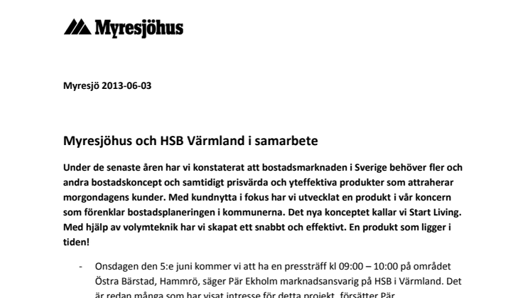Myresjöhus och HSB Värmland i samarbete 