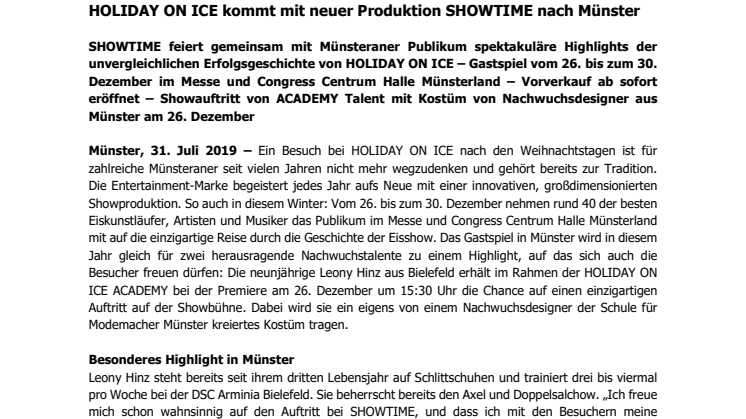 HOLIDAY ON ICE kommt mit neuer Produktion SHOWTIME nach Münster