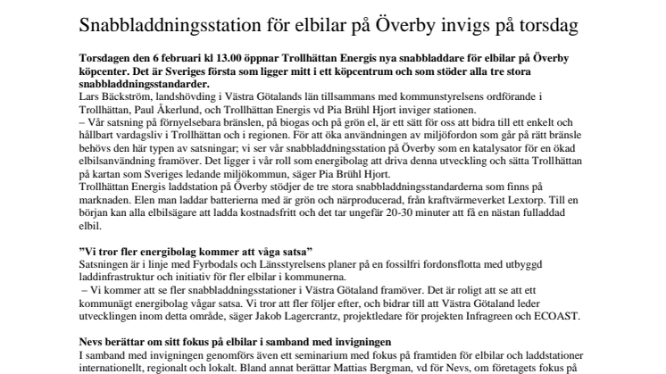Snabbladdningsstation för elbilar på Överby invigs på torsdag