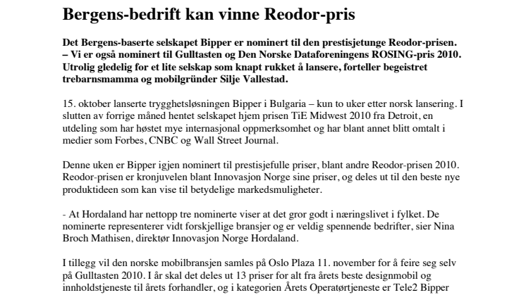 (NO) Bergens-bedrift kan vinne Reodor-pris