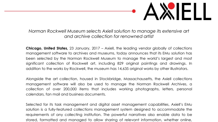 Norman Rockwell Museum selects Axiell solution to manage its extensive art and archive collection for renowned artist