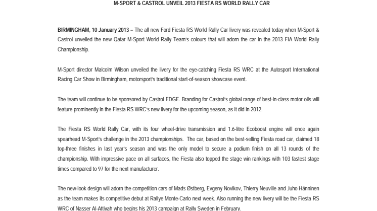 Castrol EDGE sponsrar Qatar M-Sport World Rally Team 