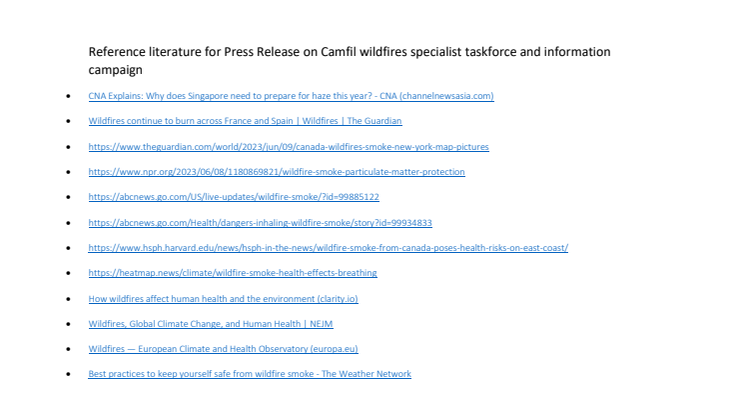 Reference list for PR Camfil Wildfires Specialist Resources and Taskforce_13 June 2023.pdf