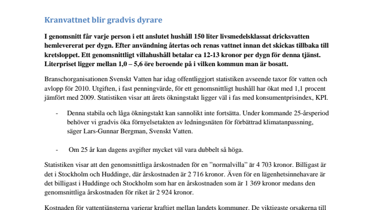 Kranvattnet blir gradvis dyrare