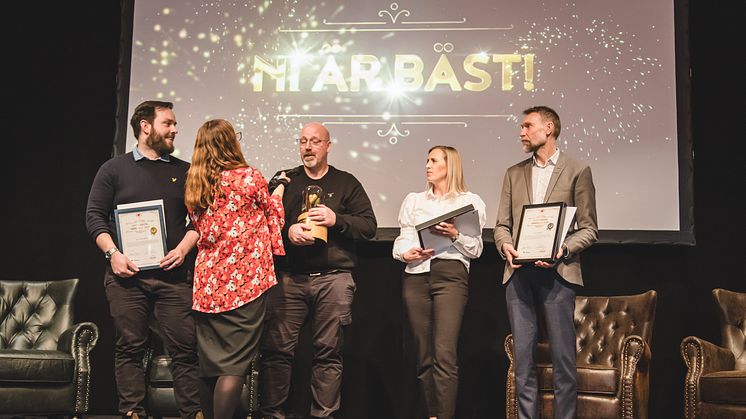Bilden visar prisutdelningen för Årets bästa värdskap vid Besöksnäringsdagen i Linköping där de tre bästa företagen inom värdskap belönades. Foto: Visit Linköping & Co