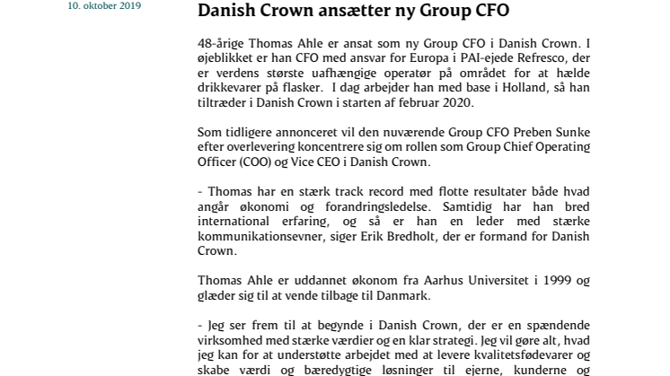 Danish Crown ansætter ny Group CFO