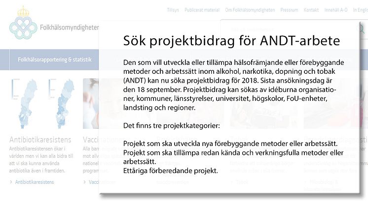 Projektbidrag för ANDT-arbete