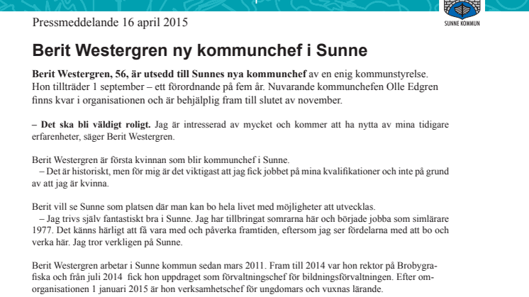 Berit Westergren ny kommunchef i Sunne
