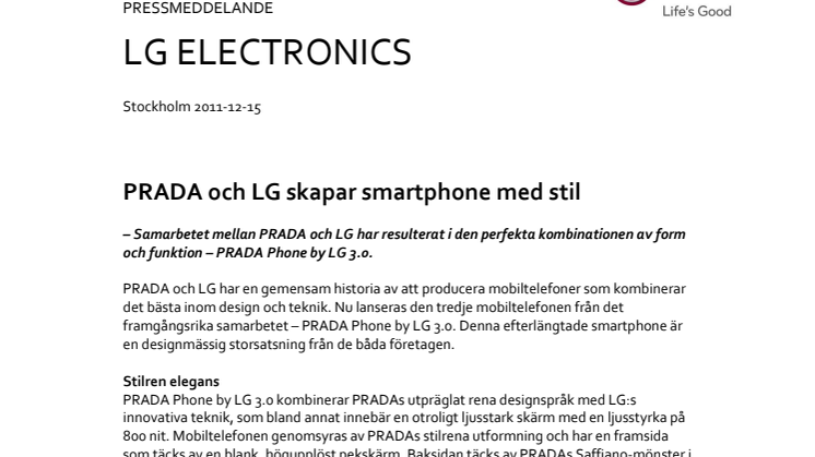 PRADA och LG skapar smartphone med stil