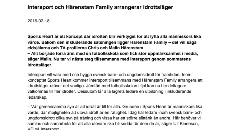 Intersport och Härenstam Family arrangerar idrottsläger 