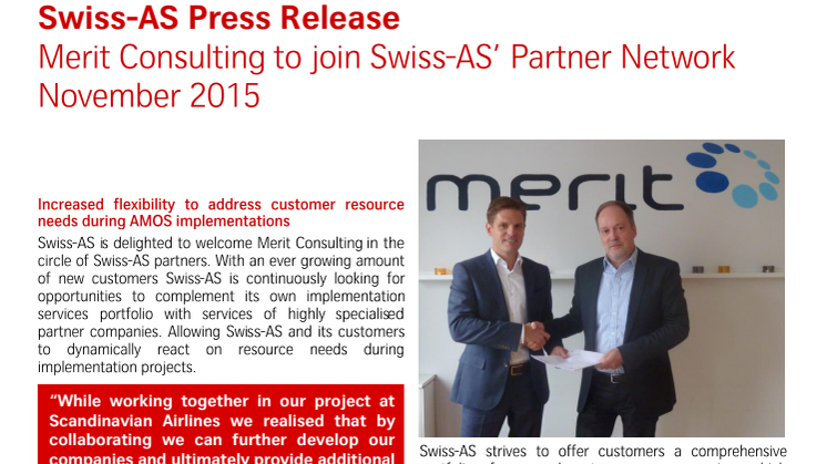 Merit Consulting to join Swiss-AS´Partner Network November 2015