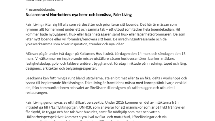 Nu lanserar vi Norrbottens nya hem- och bomässa, Fair: Living 