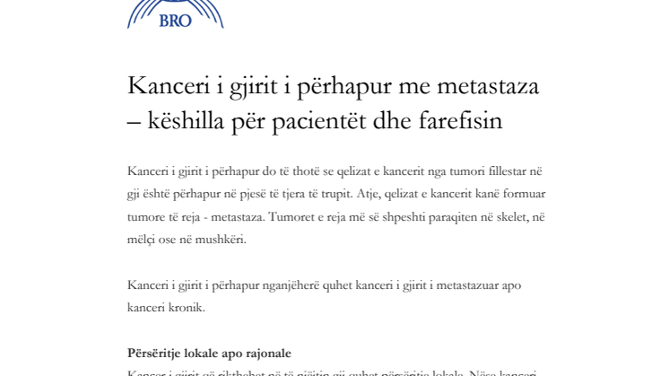 Kanceri i gjirit i përhapur me metastaza – këshilla për pacientët dhe farefisin – Fakta om spridd bröstcancer på albanska