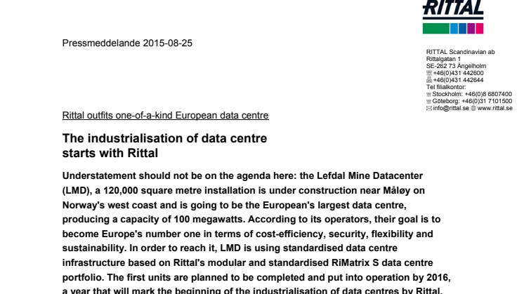 The industrialisation of data centre  starts with Rittal