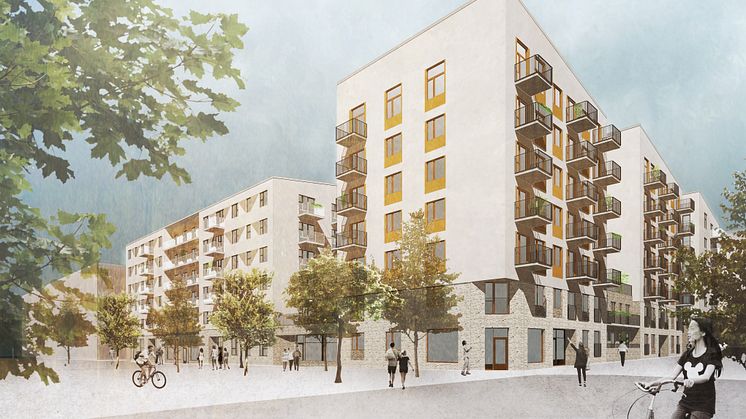 Illustration av HållBos nybyggnadsprojekt i Barkarbystaden