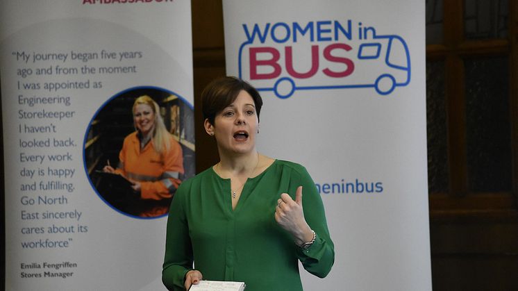 Katy Taylor, Go-Ahead’s commercial and customer director, speaking at the 'Women in Bus' event in Newcastle