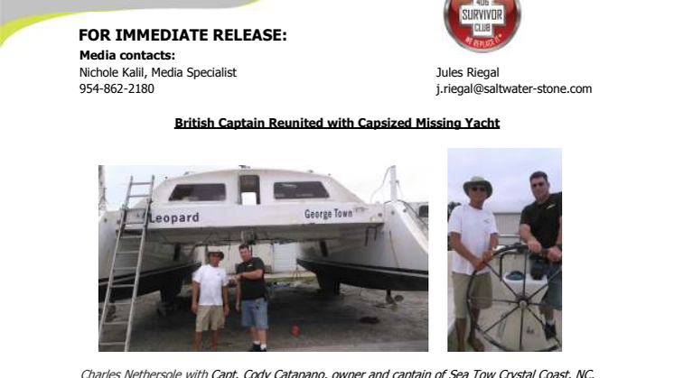 ACR Electronics: British Captain Reunited with Capsized Missing Yacht