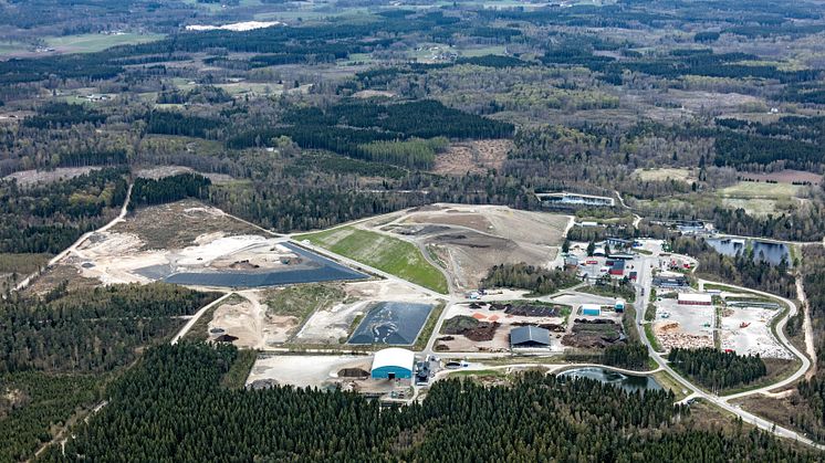 Flygbild över Hässleholms Kretsloppscenter i Vankiva