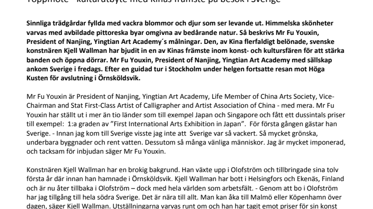 Toppmöte - kulturutbyte med Kinas främste på besök i Sverige