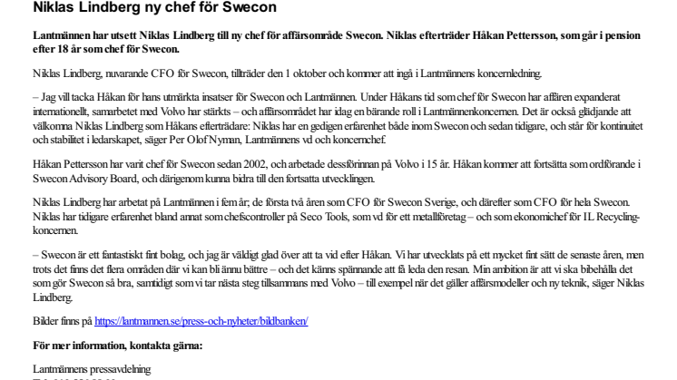 Niklas Lindberg ny chef för Swecon