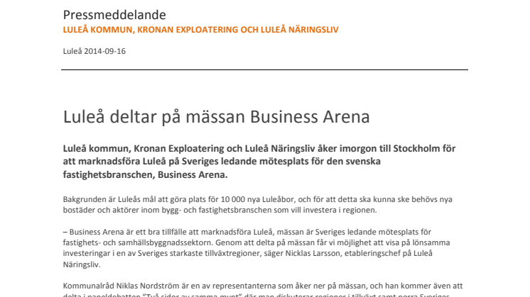 Luleå deltar på mässan Business Arena