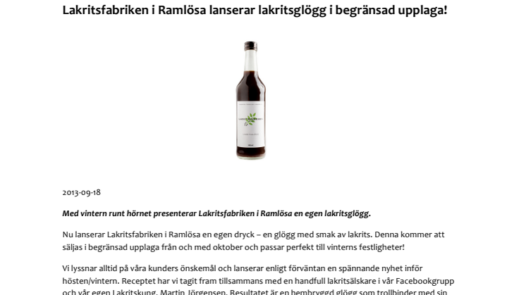 Lakritsfabriken i Ramlösa lanserar lakritsglögg i begränsad upplaga!