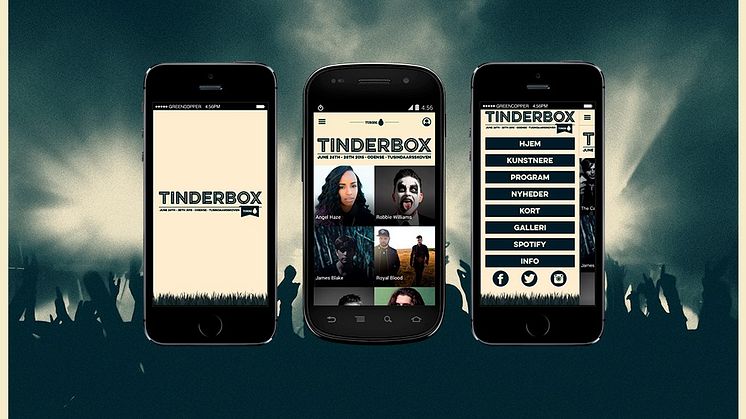 Tinderbox app, både til iPhone og Android. VOLT leverer en mobiloplader, og teleselskaberne opruster i området.