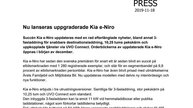 ​Nu lanseras uppgraderade Kia e-Niro