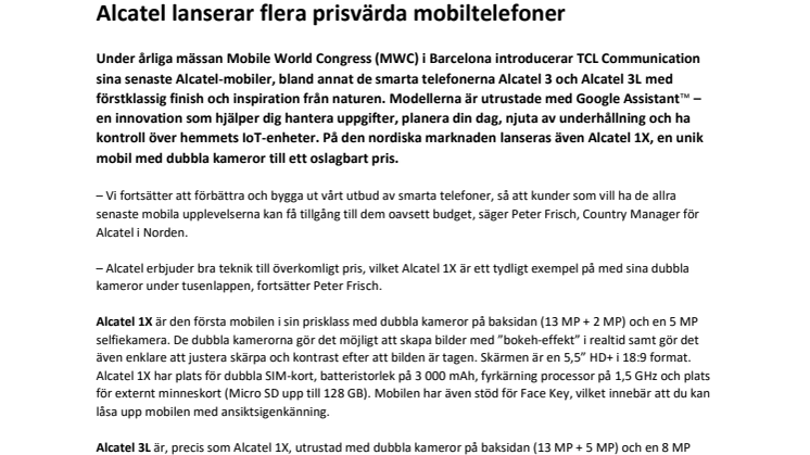 Alcatel lanserar flera prisvärda mobiltelefoner