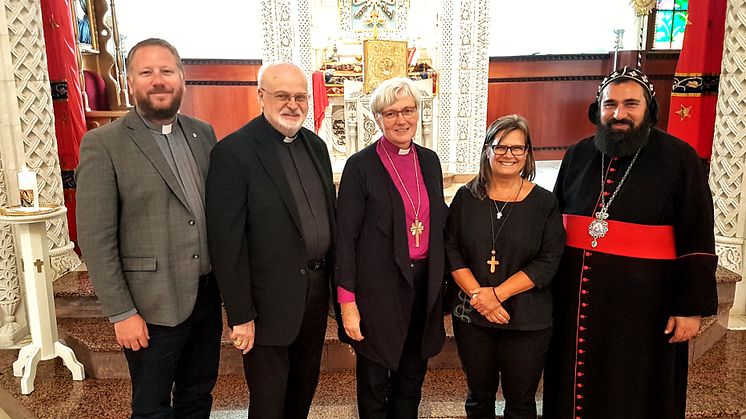 Presidet för Sveriges kristna råd: Lasse Svensson, Anders Arborelius, Antje Jackelén, Karin Wiborn och Dioscoros Benyamin Atas. Foto: Mikael Stjernberg.